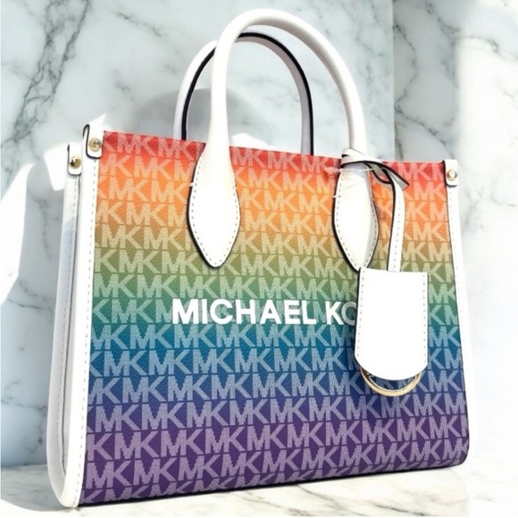 Michael Kors Mirella Small Rainbow Signature Logo Crossbody Bag Rainbow - Picture 1 of 9
